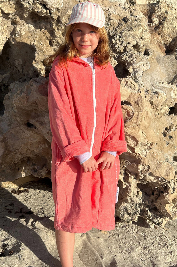 Kids Salty Peach Hooded Towelling Robe 7-11Y